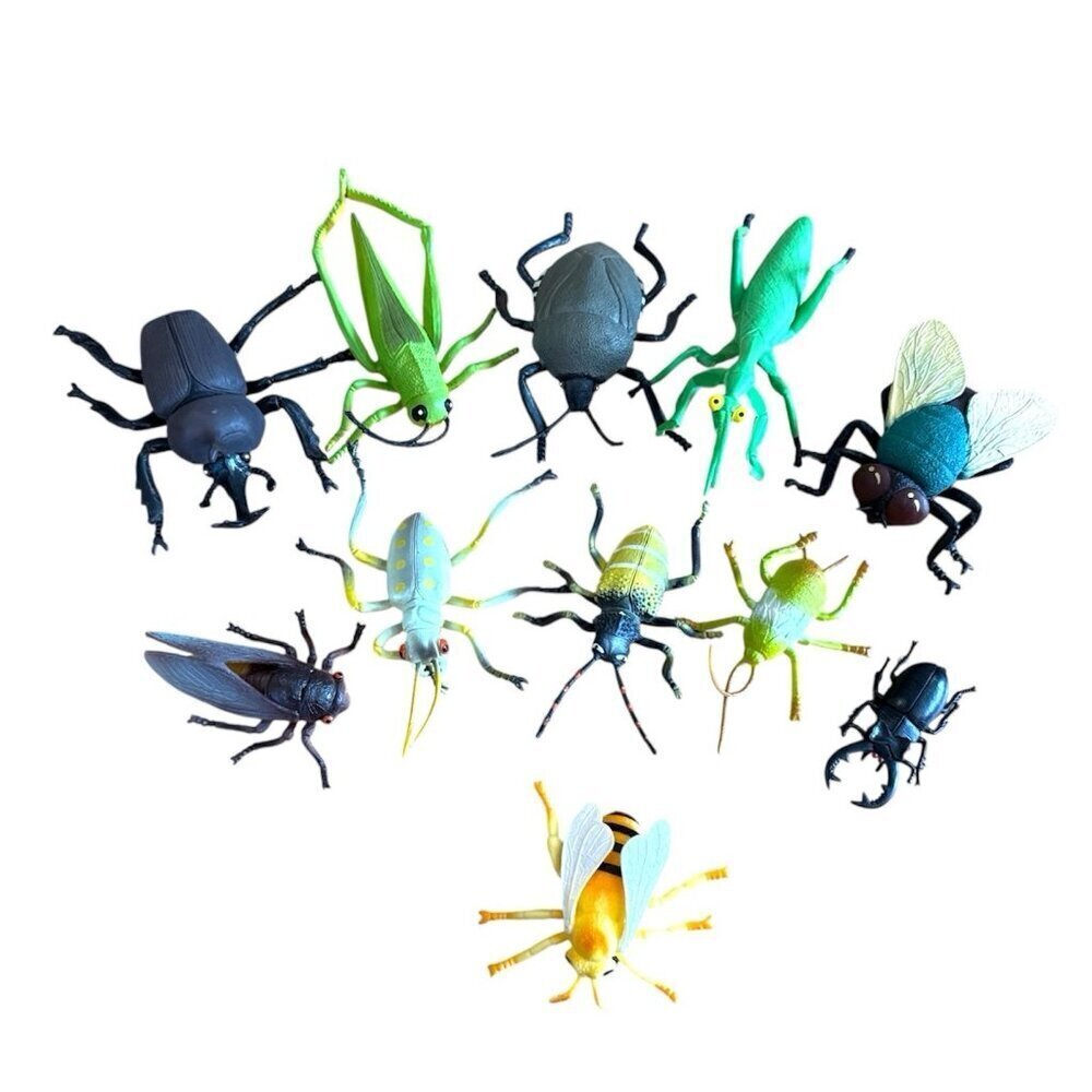 Plastic Toy Bugs Lot Of 11 Realistic Grasshopper Beetles Wasp Preying Mantis
